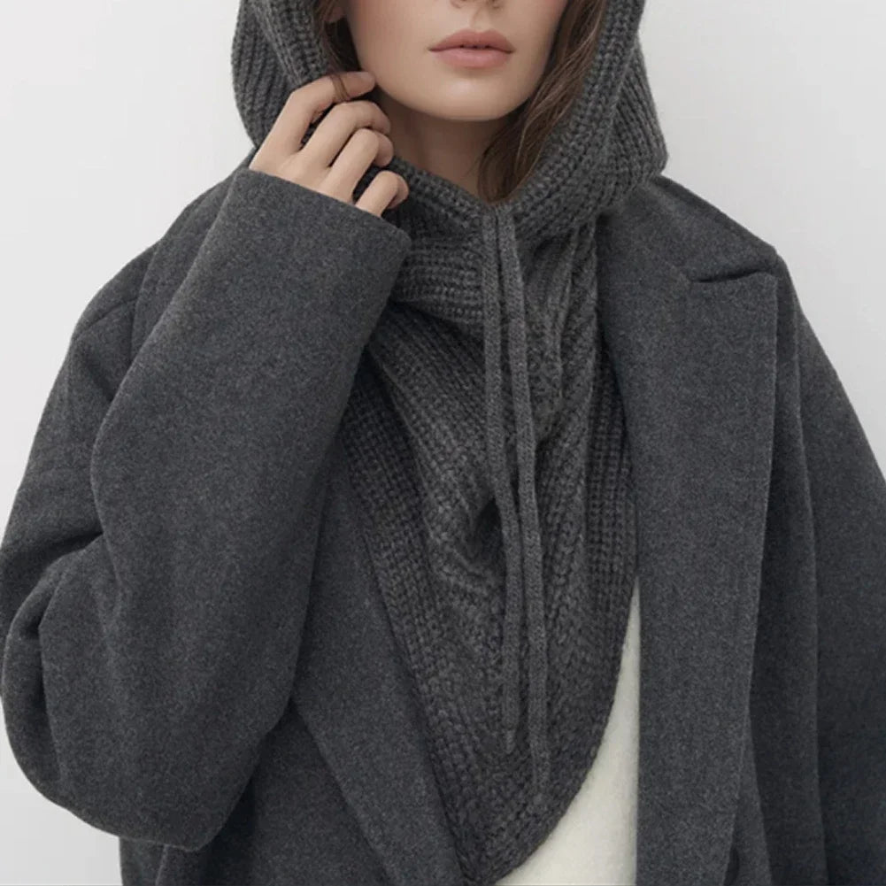 Bonnet-Balaclava Tricoté Avec Écharpe Intégrée pour Femme