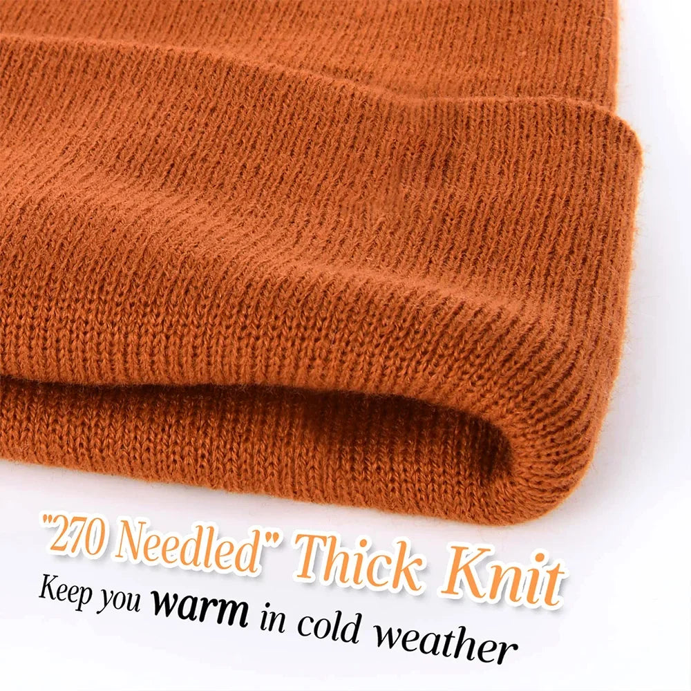 Bonnet Tricot à Manchette Unisexe en Acrylique Côtelé Chaud