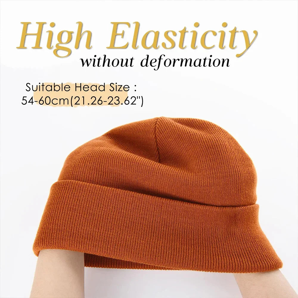 Bonnet Tricot à Manchette Unisexe en Acrylique Côtelé Chaud