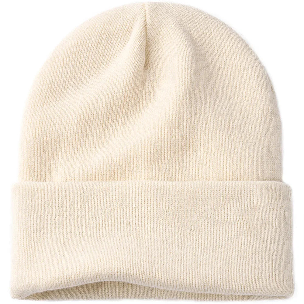 Bonnet Tricot à Manchette Unisexe en Acrylique Côtelé Chaud