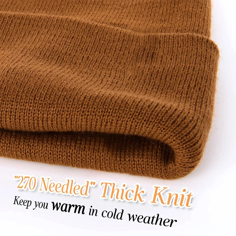 Bonnet Tricot à Manchette Unisexe en Acrylique Côtelé Chaud