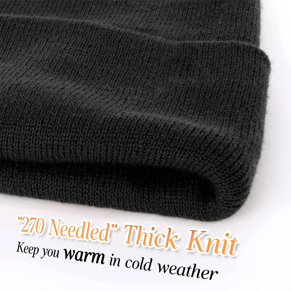Bonnet Tricot à Manchette Unisexe en Acrylique Côtelé Chaud