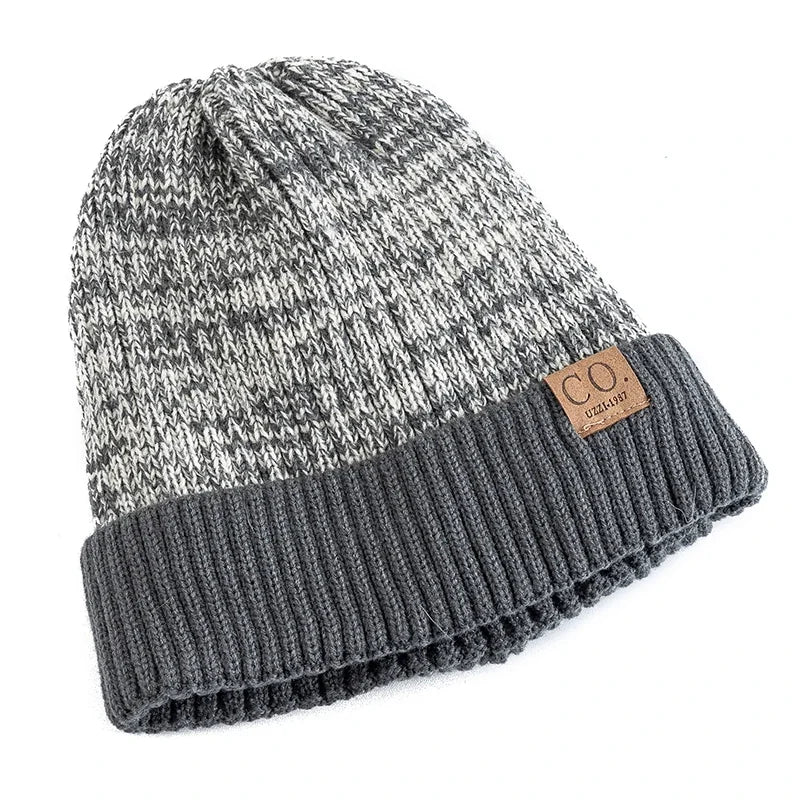 Bonnet Tricot Doublé Fourrure Bicolore Unisexe Chaud Hiver