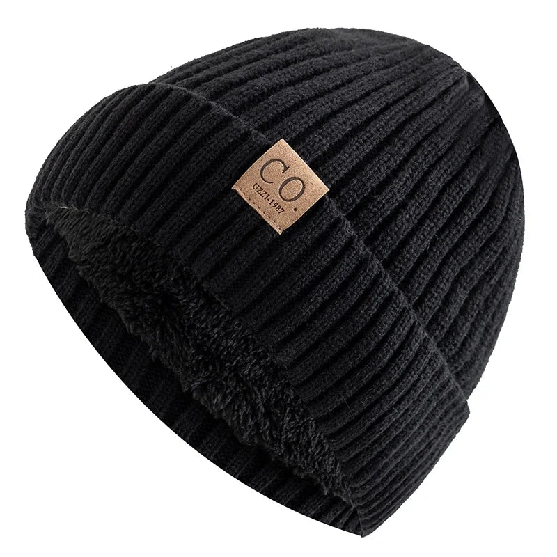 Bonnet Tricot Doublé Fourrure Bicolore Unisexe Chaud Hiver