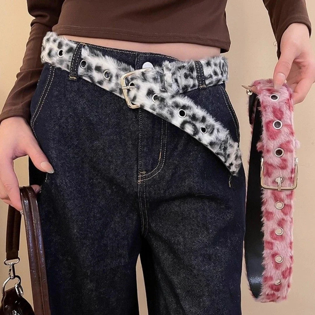 Ceinture en Daim Style Y2K Rose et Blanc