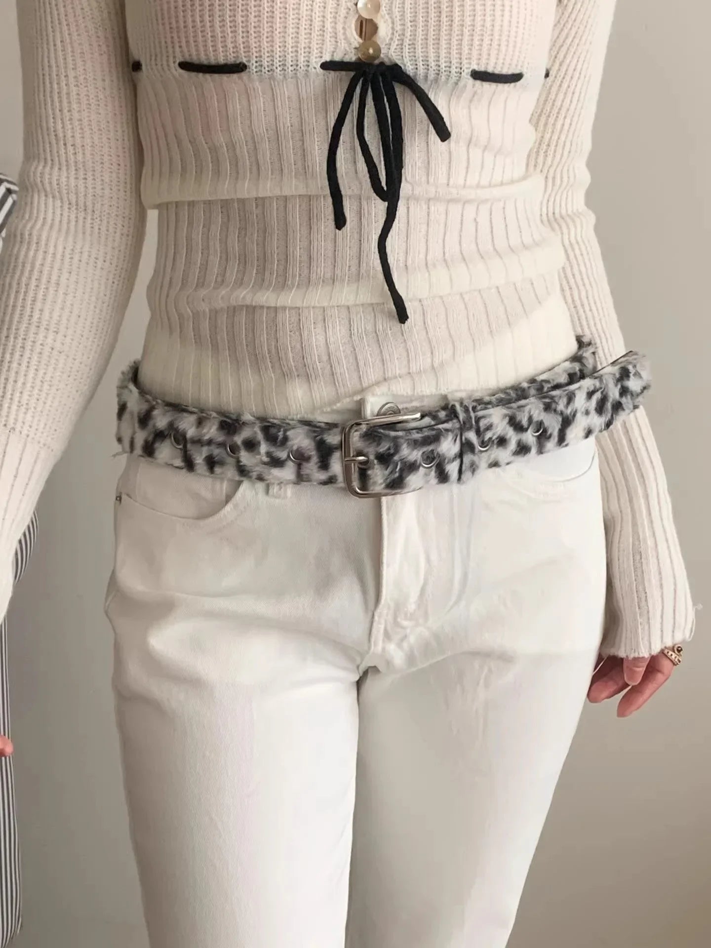Ceinture en Daim Style Y2K Rose et Blanc
