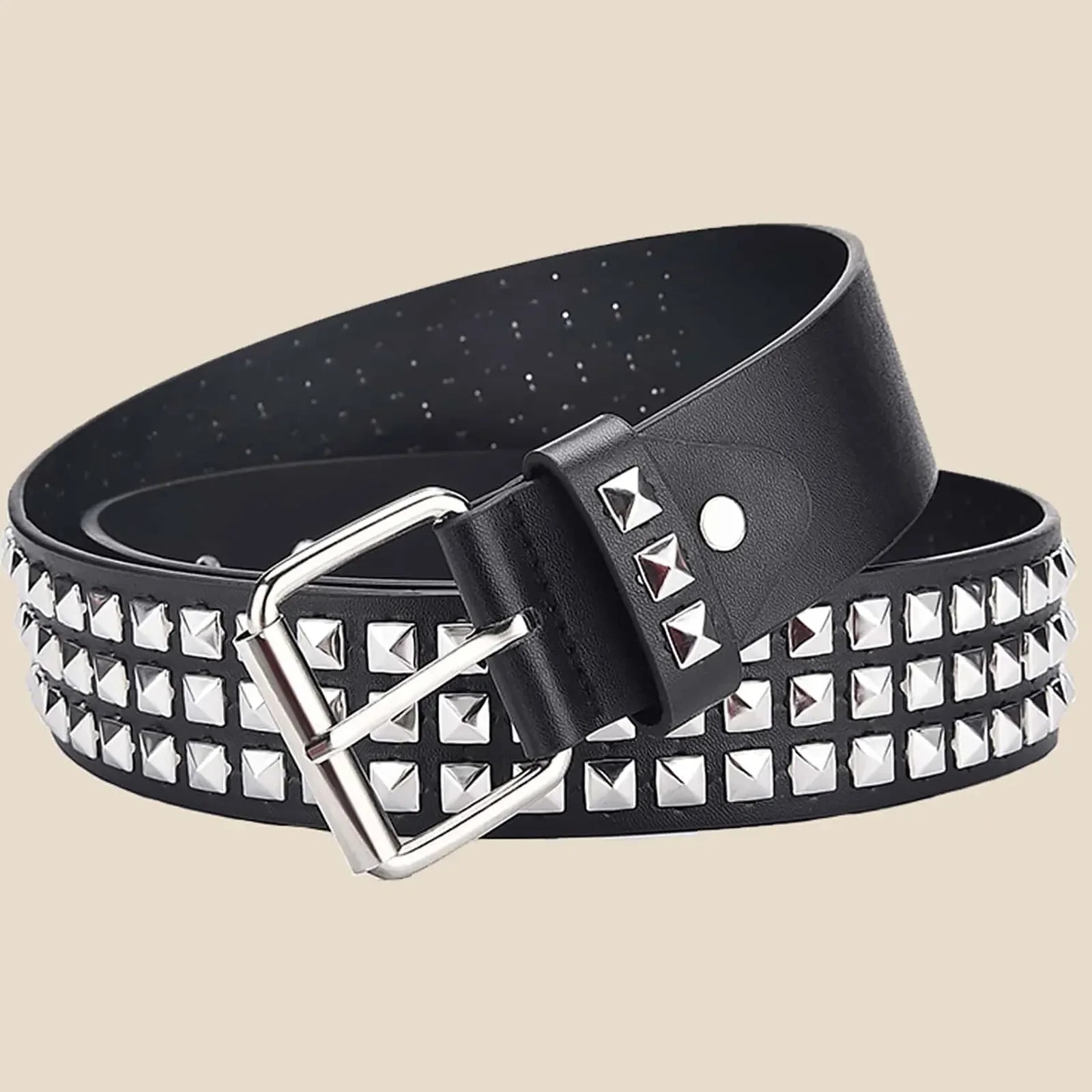 Ceinture Punk Avec Rivets Pyramide et Perle Carrée