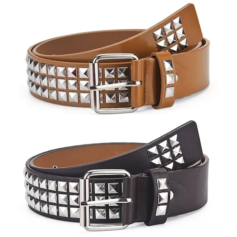 Ceinture Punk Avec Rivets Pyramide et Perle Carrée