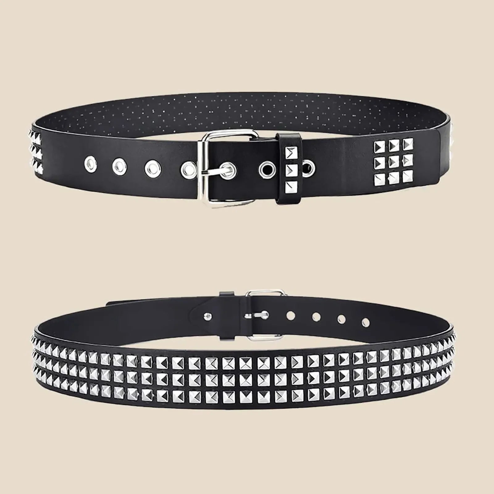 Ceinture Punk Avec Rivets Pyramide et Perle Carrée