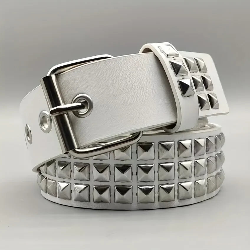 Ceinture Punk Avec Rivets Pyramide et Perle Carrée