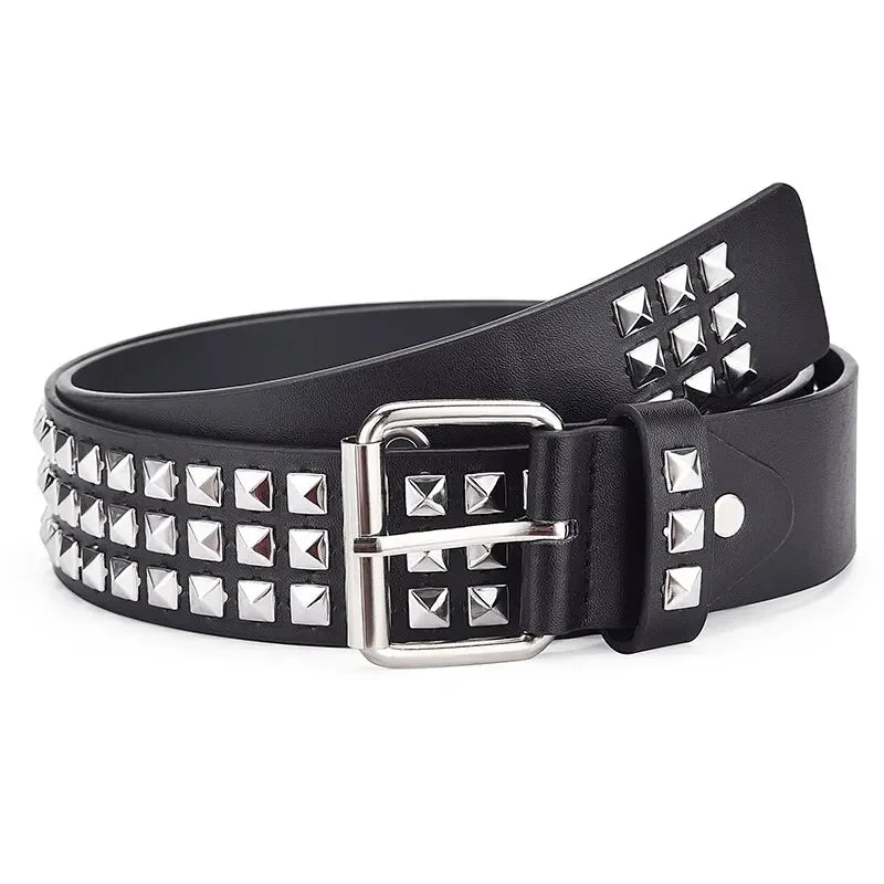 Ceinture Punk Avec Rivets Pyramide et Perle Carrée