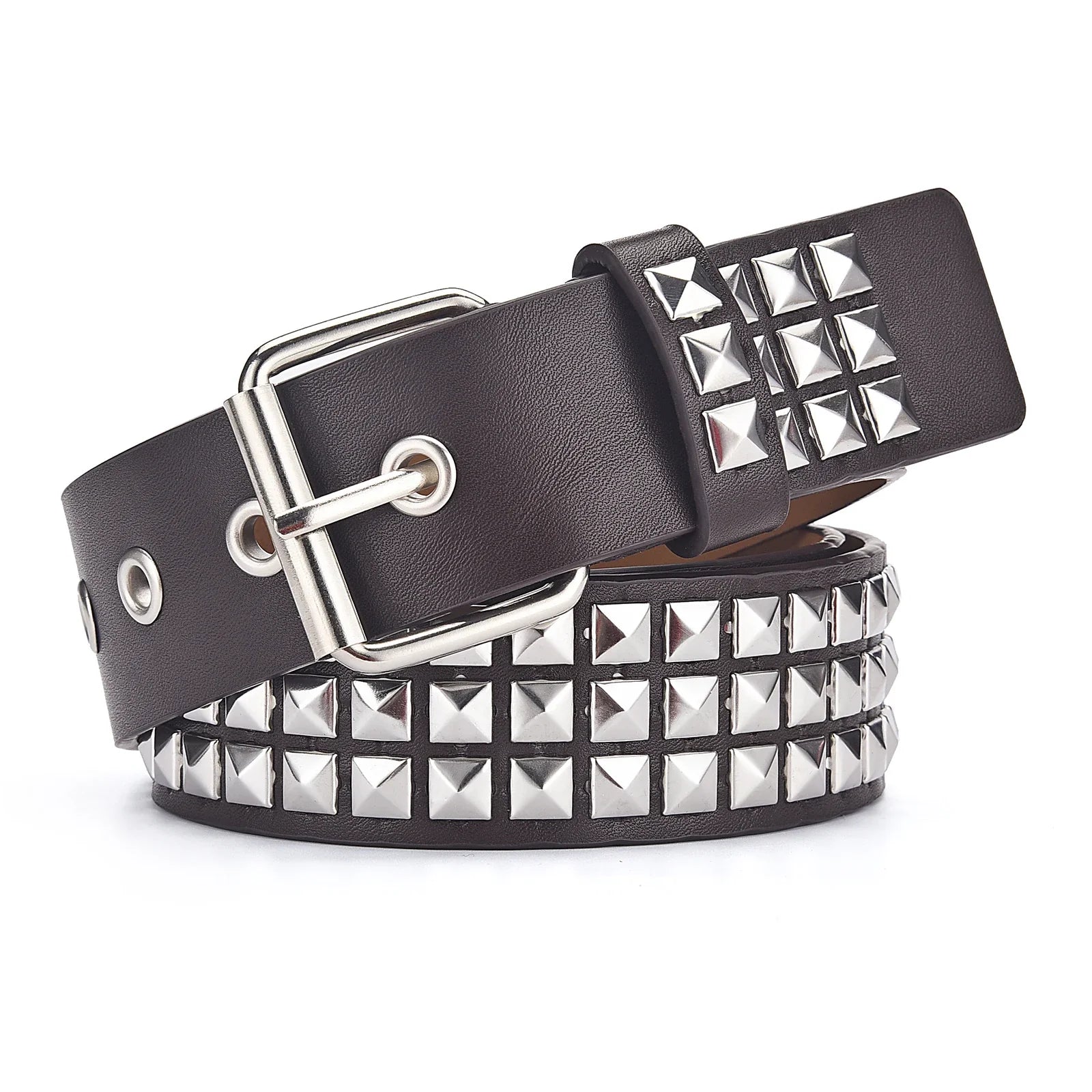 Ceinture Punk Avec Rivets Pyramide et Perle Carrée
