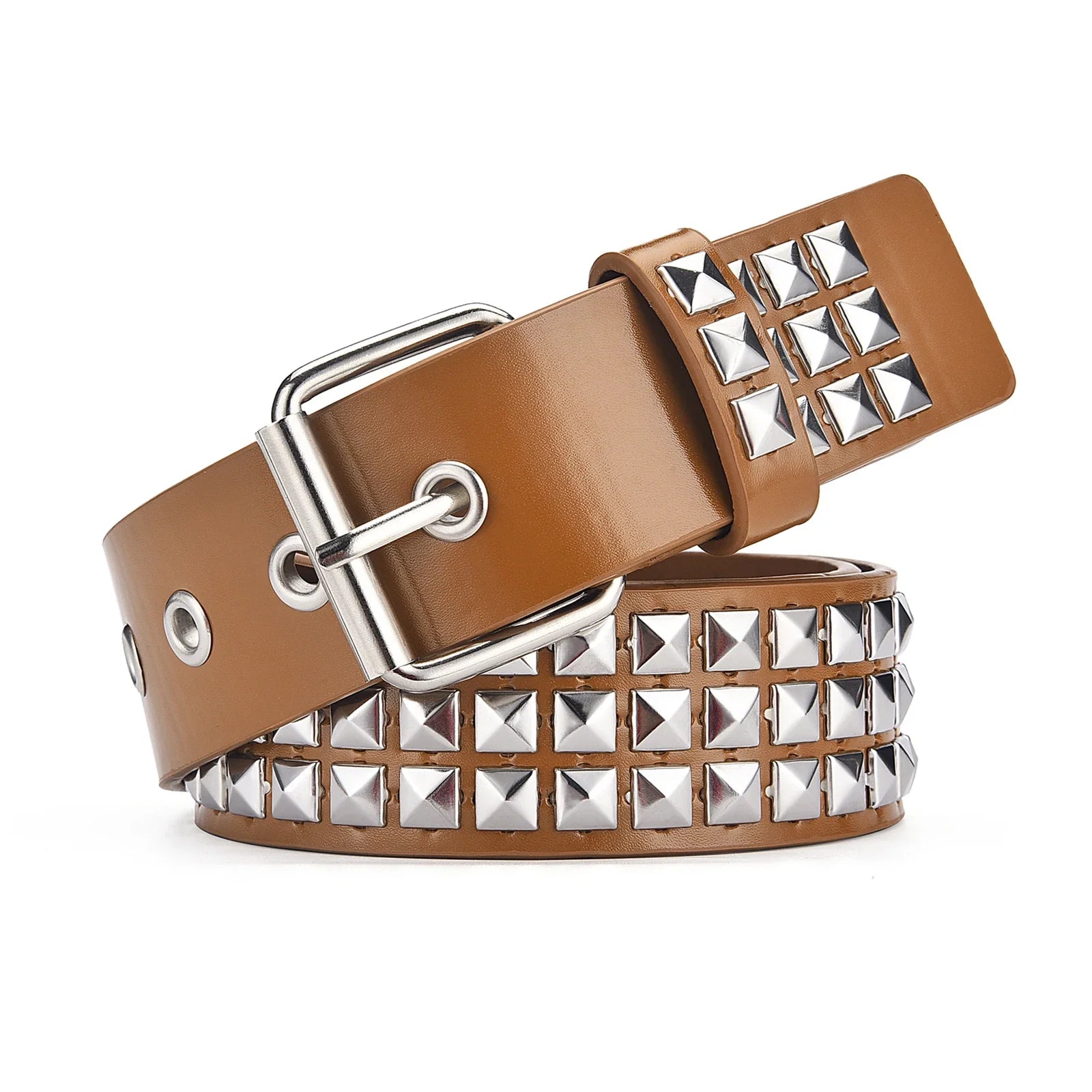 Ceinture Punk Avec Rivets Pyramide et Perle Carrée