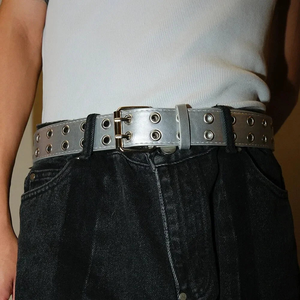 Ceinture Punk Y2K Unisexe Double Trou sans Perforation 3,7 cm
