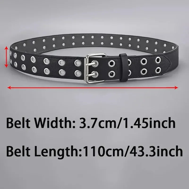 Ceinture Punk Y2K Unisexe Double Trou sans Perforation 3,7 cm