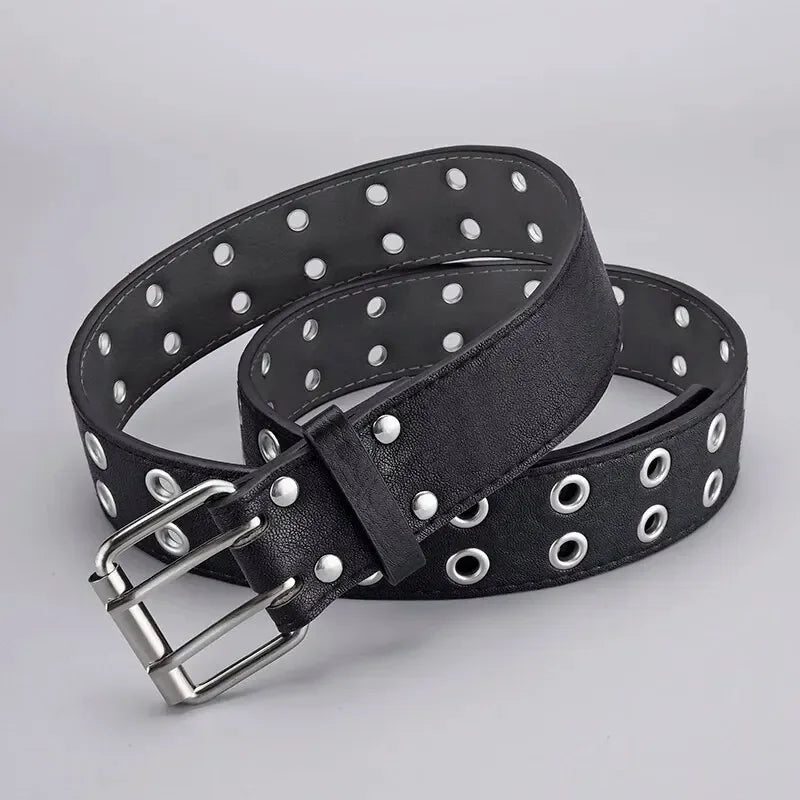 Ceinture Punk Y2K Unisexe Double Trou sans Perforation 3,7 cm