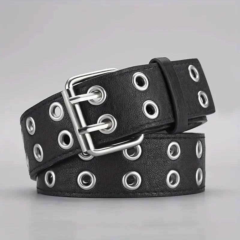 Ceinture Punk Y2K Unisexe Double Trou sans Perforation 3,7 cm