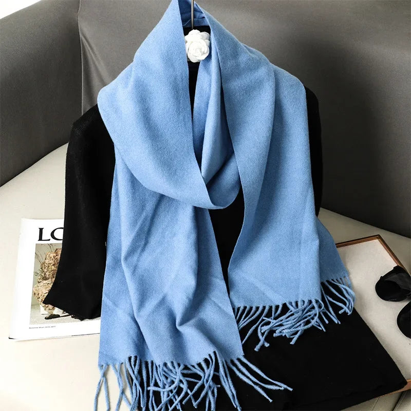 Écharpe Pashmina Polyester Épaisse Avec Franges pour Femme Hiver