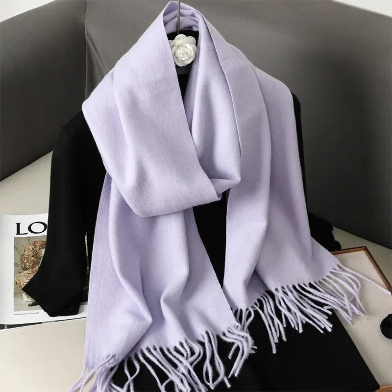 Écharpe Pashmina Polyester Épaisse Avec Franges pour Femme Hiver
