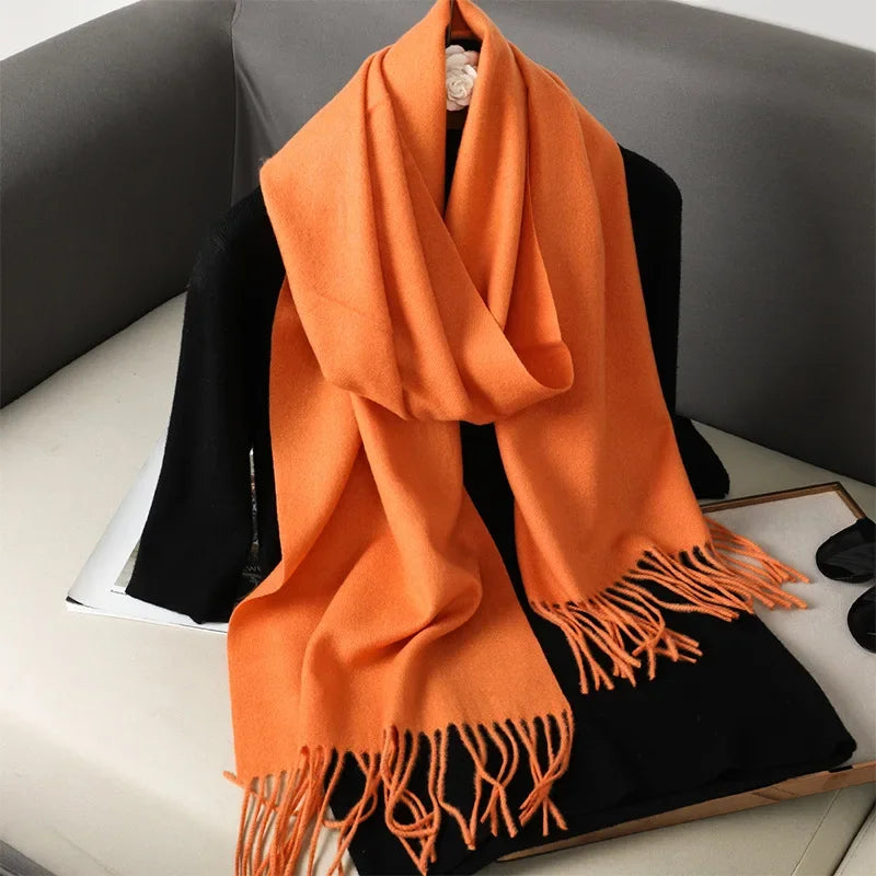 Écharpe Pashmina Polyester Épaisse Avec Franges pour Femme Hiver