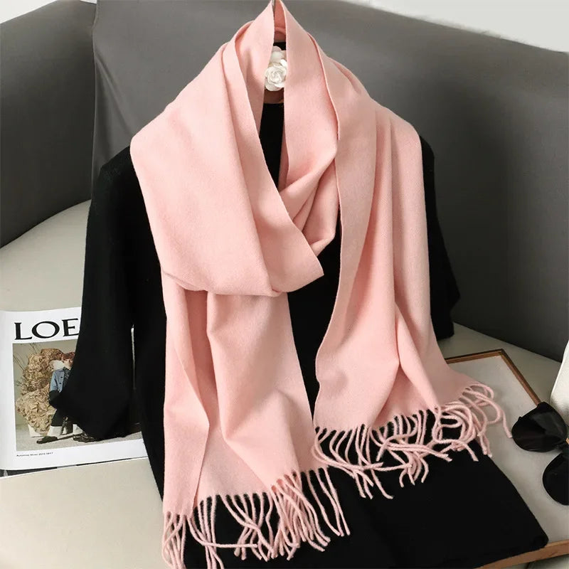 Écharpe Pashmina Polyester Épaisse Avec Franges pour Femme Hiver