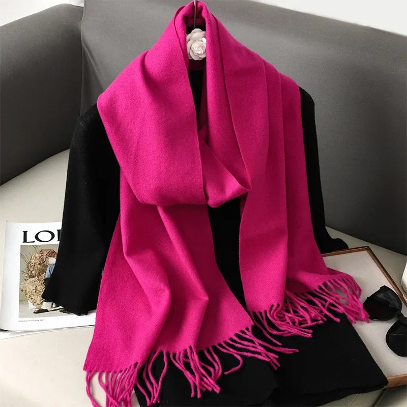 Écharpe Pashmina Polyester Épaisse Avec Franges pour Femme Hiver