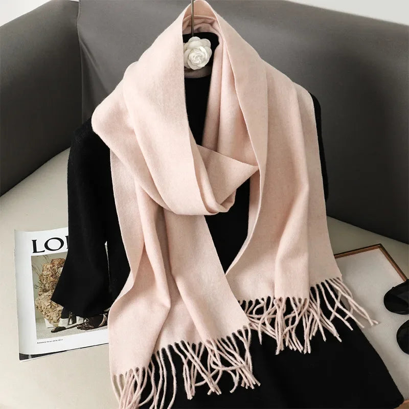 Écharpe Pashmina Polyester Épaisse Avec Franges pour Femme Hiver