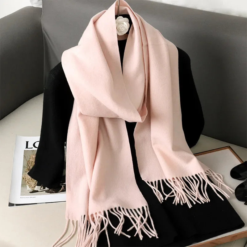 Écharpe Pashmina Polyester Épaisse Avec Franges pour Femme Hiver
