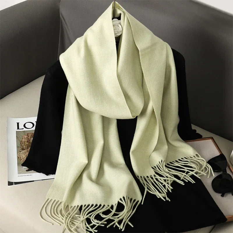 Écharpe Pashmina Polyester Épaisse Avec Franges pour Femme Hiver