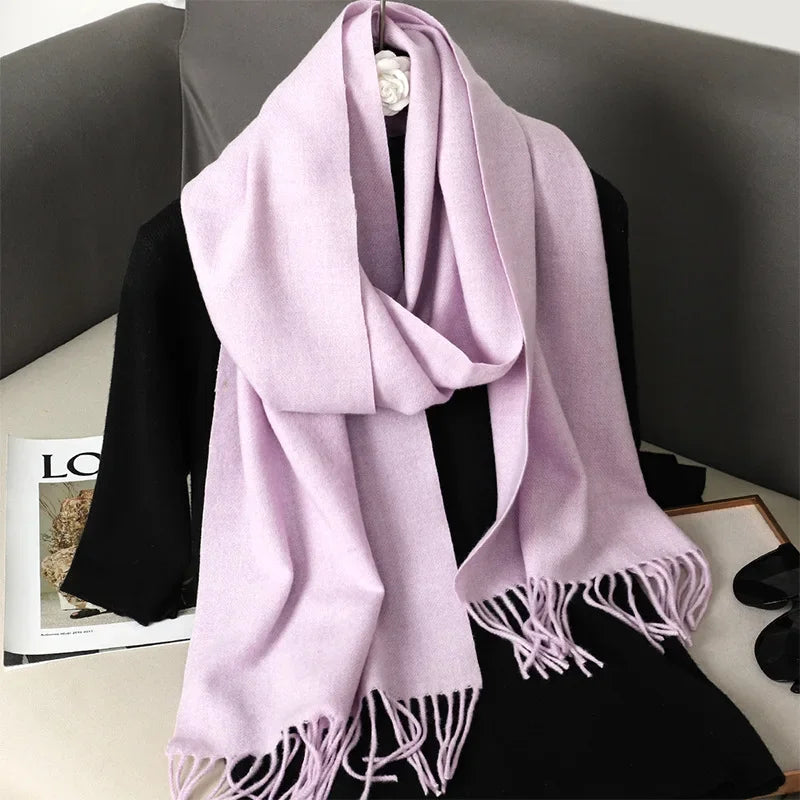 Écharpe Pashmina Polyester Épaisse Avec Franges pour Femme Hiver