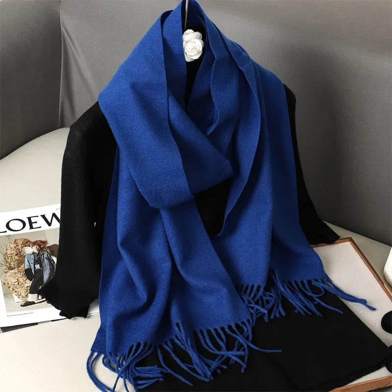 Écharpe Pashmina Polyester Épaisse Avec Franges pour Femme Hiver