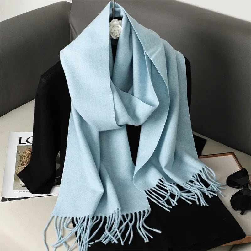 Écharpe Pashmina Polyester Épaisse Avec Franges pour Femme Hiver