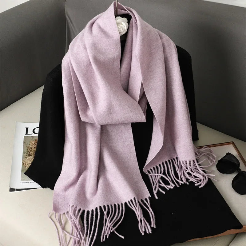 Écharpe Pashmina Polyester Épaisse Avec Franges pour Femme Hiver