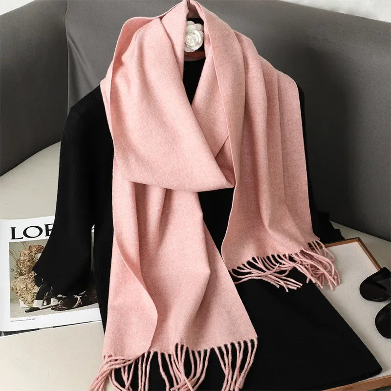 Écharpe Pashmina Polyester Épaisse Avec Franges pour Femme Hiver