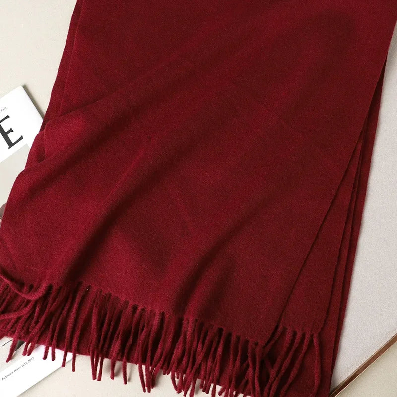 Écharpe Pashmina Polyester Épaisse Avec Franges pour Femme Hiver