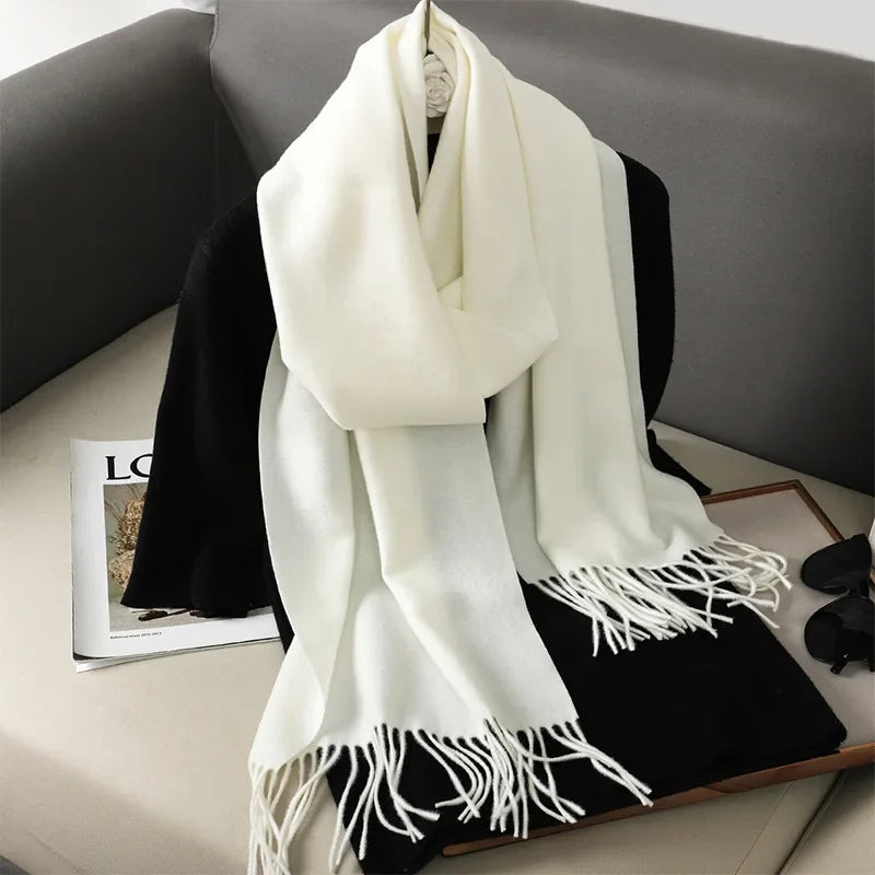 Écharpe Pashmina Polyester Épaisse Avec Franges pour Femme Hiver
