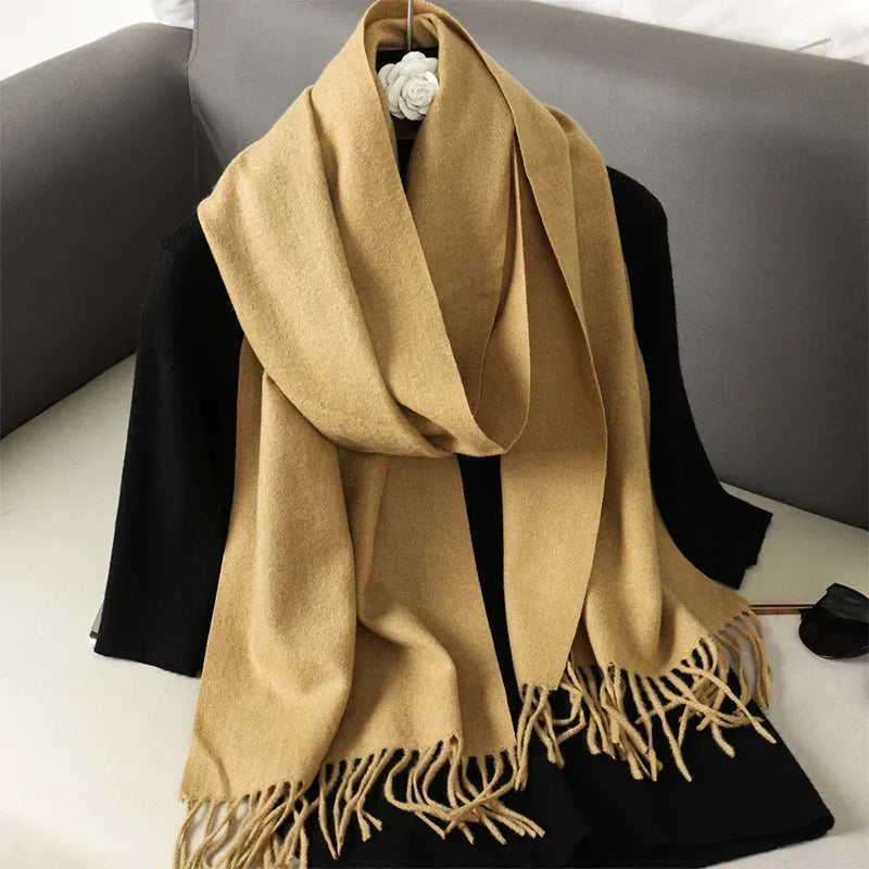 Écharpe Pashmina Polyester Épaisse Avec Franges pour Femme Hiver
