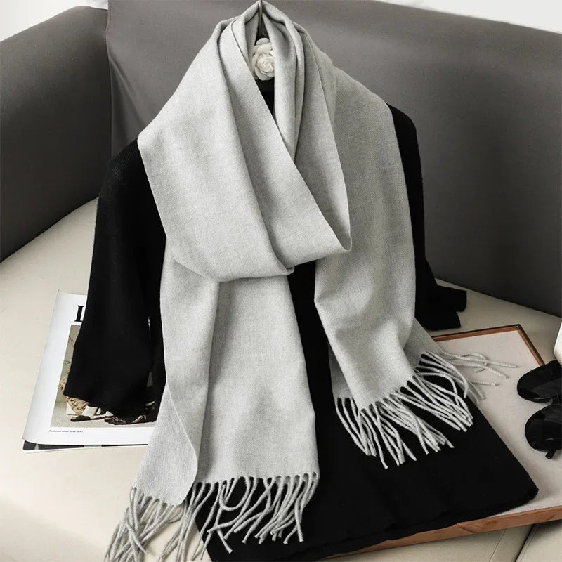 Écharpe Pashmina Polyester Épaisse Avec Franges pour Femme Hiver
