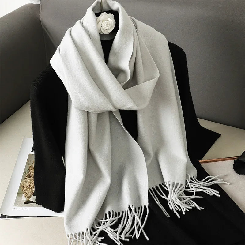 Écharpe Pashmina Polyester Épaisse Avec Franges pour Femme Hiver