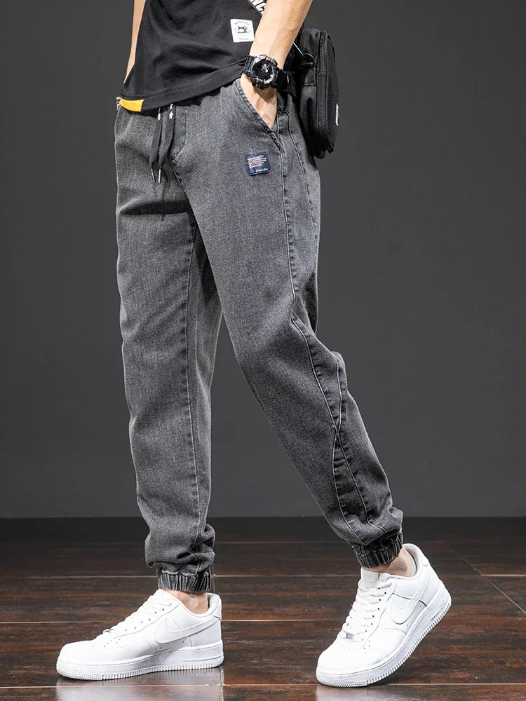 Jean Cargo Baggy Homme Taille Élastique Pantalon Sarouel Denim