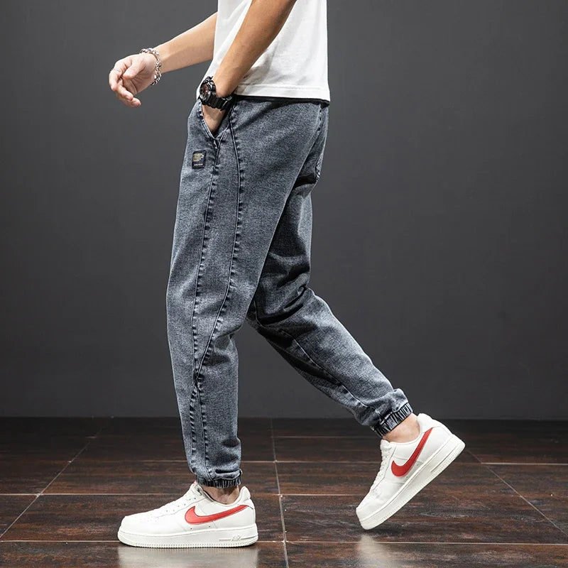 Jean Cargo Baggy Homme Taille Élastique Pantalon Sarouel Denim