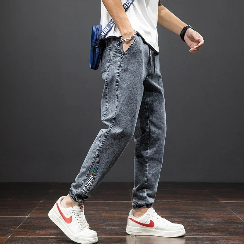 Jean Cargo Baggy Homme Taille Élastique Pantalon Sarouel Denim