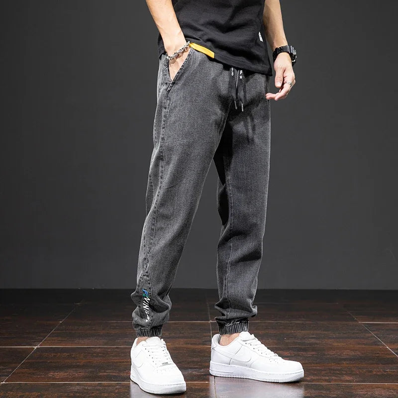 Jean Cargo Baggy Homme Taille Élastique Pantalon Sarouel Denim