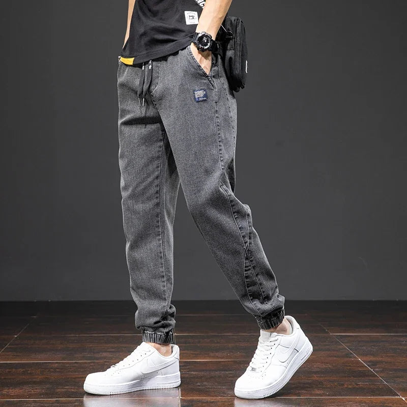 Jean Cargo Baggy Homme Taille Élastique Pantalon Sarouel Denim