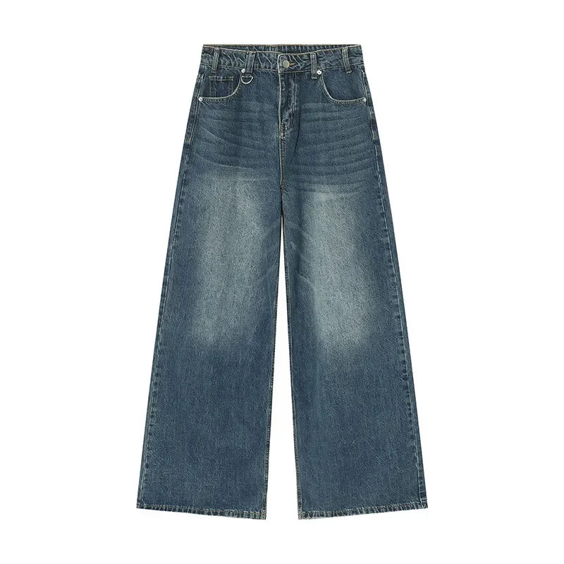 Jean Droit Décontracté Homme en Denim Coton Taille Mi-Haute Jambes Larges
