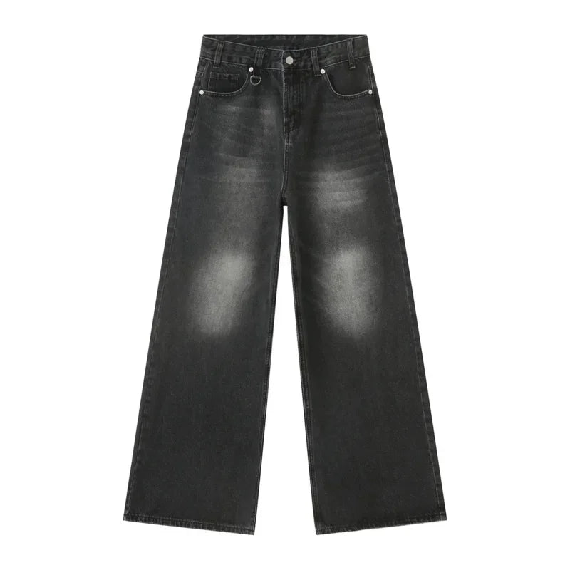 Jean Droit Décontracté Homme en Denim Coton Taille Mi-Haute Jambes Larges