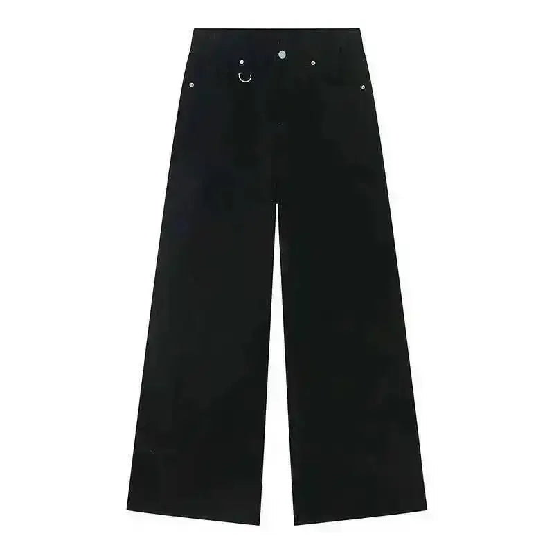 Jean Droit Décontracté Homme en Denim Coton Taille Mi-Haute Jambes Larges