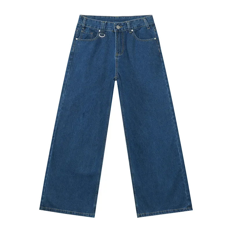 Jean Droit Décontracté Homme en Denim Coton Taille Mi-Haute Jambes Larges
