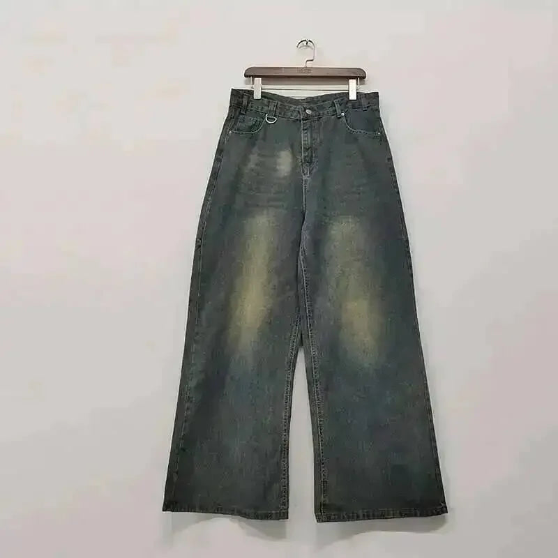 Jean Droit Décontracté Homme en Denim Coton Taille Mi-Haute Jambes Larges
