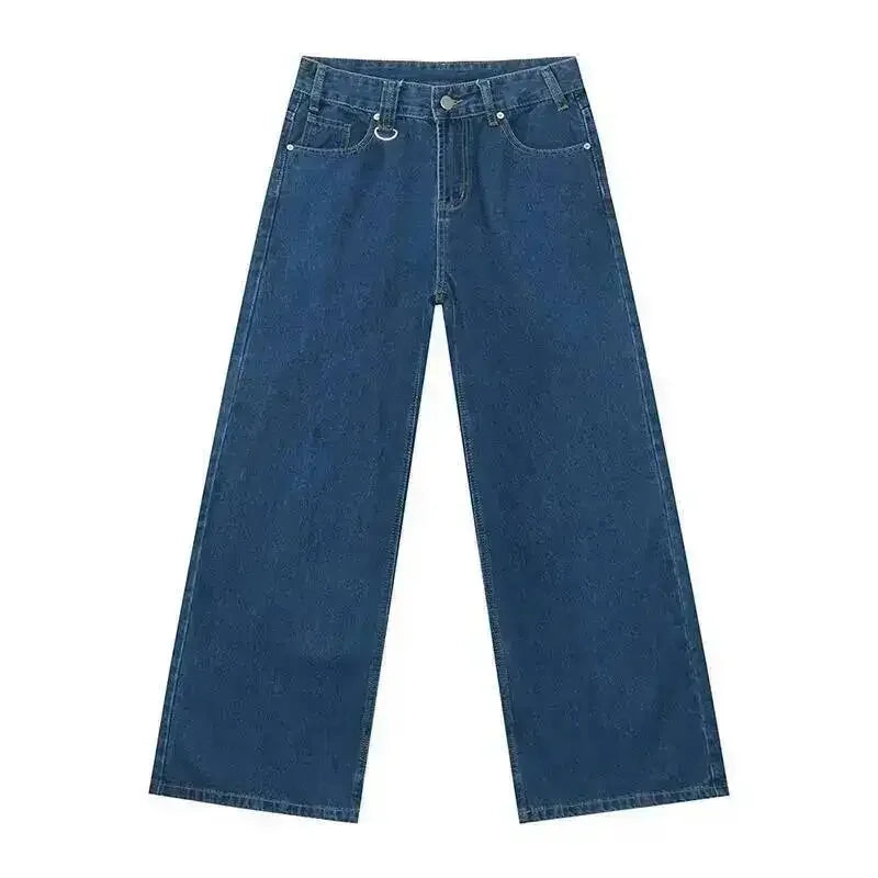 Jean Droit Décontracté Homme en Denim Coton Taille Mi-Haute Jambes Larges